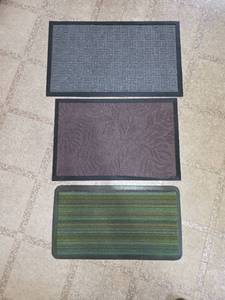 lot 105 image: Rubber Back Door Mats  - Gray, Brown & Striped Green