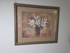 lot 106 image: White Magnolia Still Life Print in Ornate Frame