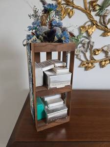 lot 128 image: Wooden Display Shelf with Assorted Soap Bars