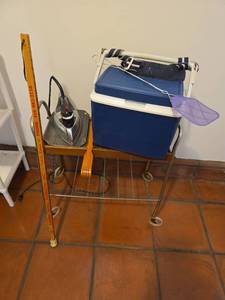 lot 149 image: Rolling Cart with Coleman Cooler, Chrome Iron and More