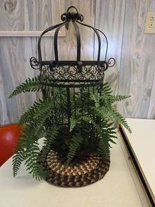 lot 231 image: Decorative Black Metal Bird Cage Planter