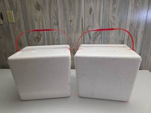lot 247 image: 22 Quart Styrofoam Coolers with Red Handles - Set of 2