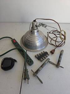 lot 370 image: Aluminum Shop Light with Electrical Accessories and Hitch Pins