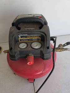 lot 389 image: Central Pneumatic 3-Gallon Pancake Air Compressor with Accessories