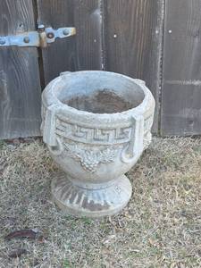 lot 424 image: Greek Key Pattern Concrete Garden Urn