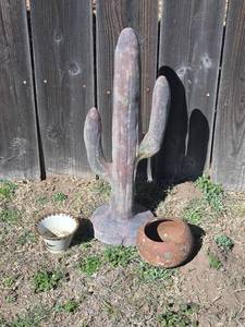 lot 428 image: 25in Concrete Cactus Garden Art with Clay Pots
