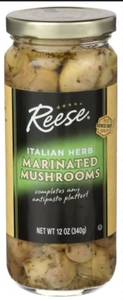 lot 1342 image: Reese Italian Herb Marinated Mushrooms 12 Oz