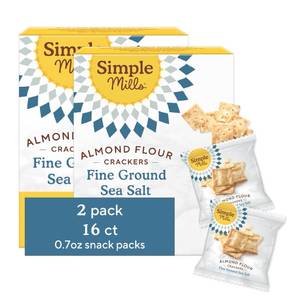 lot 1417 image: Simple Mills Almond Flour Crackers Snack Packs, Sea Salt, Gluten Free, Flax Seed, Sunflower Seeds, Corn Free, Good for Snacks, 6.5 oz, Pack of 2 (8 Bags per Box)