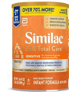 lot 1481 image: Similac 360 Total Care Sensitive Infant Formula for Fussiness & Gas Due to Lactose Sensitivity, Has 5 HMO Prebiotics, Baby Formula Powder, 34.9-oz Value Can
