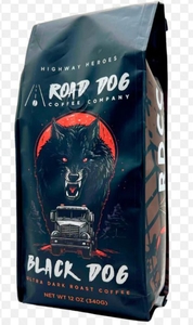 lot 1505 image: Road Dog Black Dog Ultra Dark Roast Coffee 12 Oz