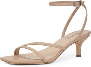 Modatope Womens Sandals Square Open Toe Kitten Heels Strappy Ankle Strap Sandals Comfort Dress Party Shoes Size 7 Nude