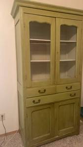 lot 1041 image: Vintage green Display Cabinet with Glass Doors 75x36x16