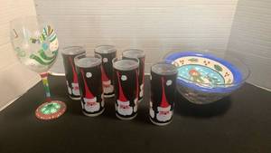lot 1125 image: Christmas glasses and bowl
