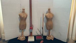 lot 1306 image: Two decorative paper mache body forms and two hem markers
