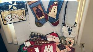 lot 1308 image: Handmade Christmas pieces and two tea towels