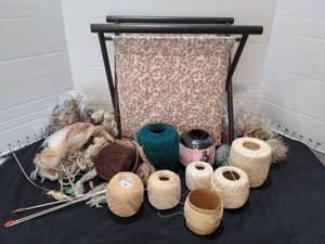 lot 1471 image: Large crocheting tatting lot with collapsible holder