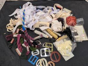 lot 1477 image: Old buckles, metallic thread, etc