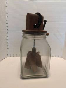 lot 1712 image: Manual Glass Butter Churn with Wooden Paddle