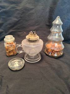 lot 1718 image: Glass jars and oil lamp base