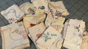 lot 1816 image: Hand Embroidered Floral Doilies and Linens Collection