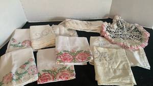lot 1828 image: Pillow cases with needlepoint and doily