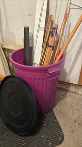 lot 2010 image: Barrel tub with lid, includes screen, dowels, yardstick and more