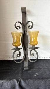lot 2113 image: Metal and glass candle holder.