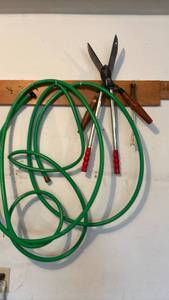lot 2402 image: Garden Tools with Green Hose and more