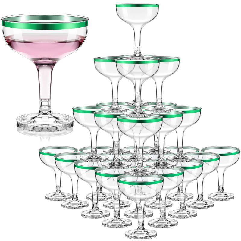 lot 55363 image: Zopeal 30 Pcs St. Patricks Day Plastic Martini Glasses Bulk 5 oz Green Margarita Cocktail Champagne Tower Coupe Glasses Disposable Unbreakable Stackable Wine Cups with Stem for Spring Party Favors