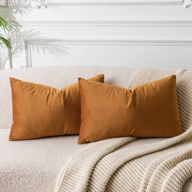 lot 24138 image: JUSPURBET Couch Pillow Covers Set of 2 Decorative Velvet Throw Pillow Covers Cases for Living Room Bedroom Home Decor Soft Lumbar Cushion Covers with Hidden Zipper for Sofa Bed,Rust,14x24 inch