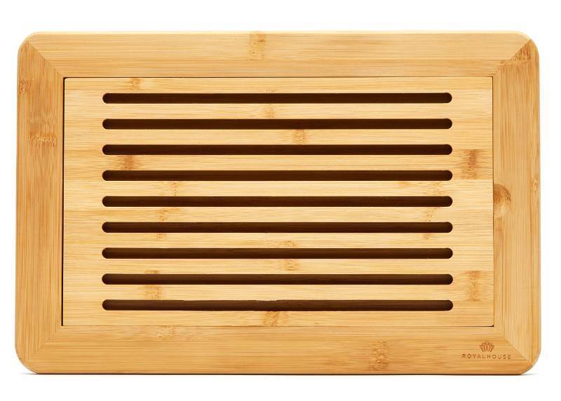lot 48369 image: RoyalHouse Large Premium Natural Bamboo Bread Cutting Board with Crumb Tray, Bread Serving Tray for Kitchen