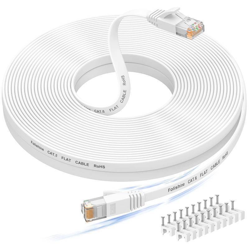 lot 39518 image: Folishine 60 ft Ethernet Cable, Cat 6eCat 6 Long Internet Cable with Snagless Rj45 Connector, High Speed Patch Cord Than Cat 5eCat 5, Flat White Shielded LAN Cable for Network Switch, PS4 and Modem