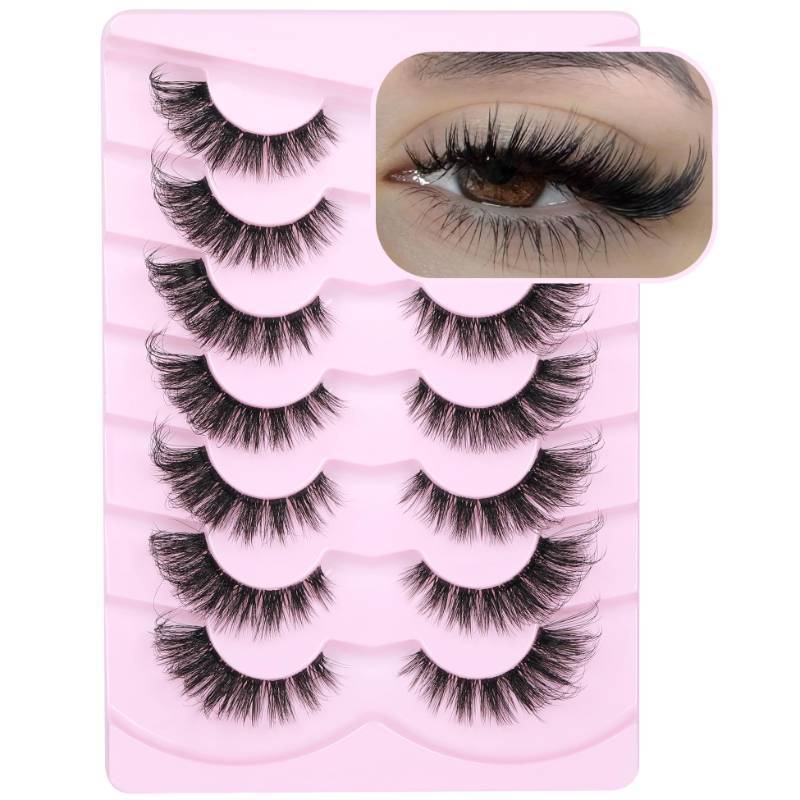 lot 51595 image: Wispy Lashes Cat Eye False Eyelashes Natural Lashes Fuzzy Strip Fake Eyelashes Fox Eye Lashes with Clear Band Lashes 7 Pairs - Retail $8