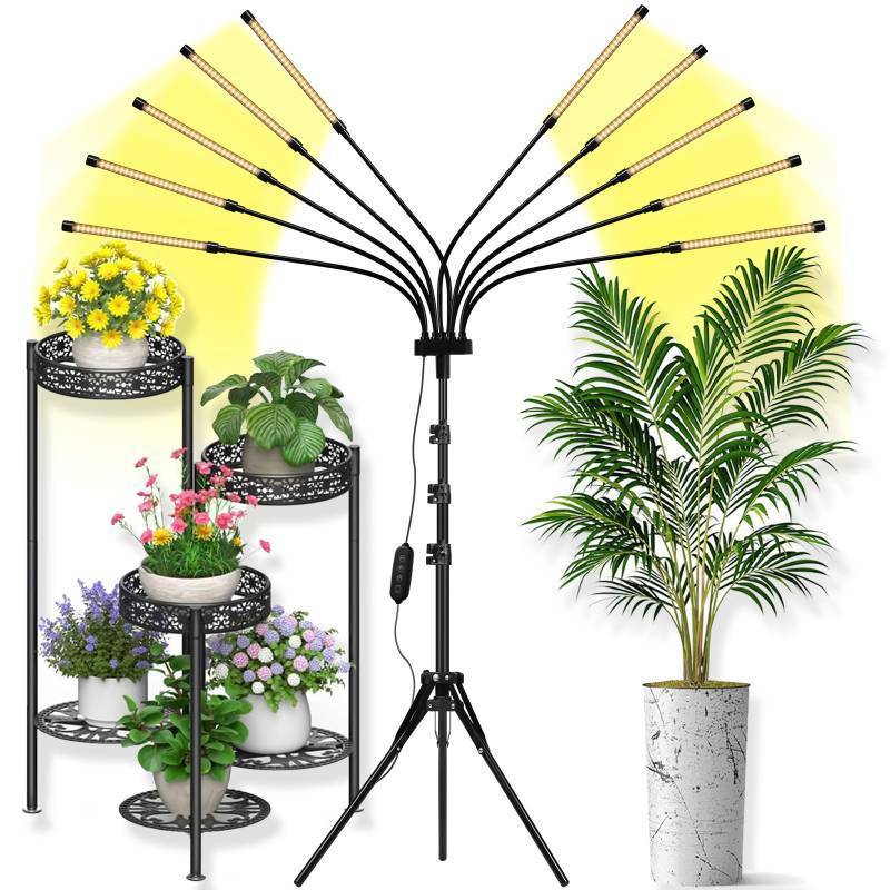 lot 55111 image: Grow Lights for Indoor Plants 10 Heads 500 LEDs, Full Spectrum Grow Light for Indoor Growing with Tripod Stand, Auto OnOff Timing 4812H, Plant Grow Lights Indoor (Full Spectrum) - Retail $53
