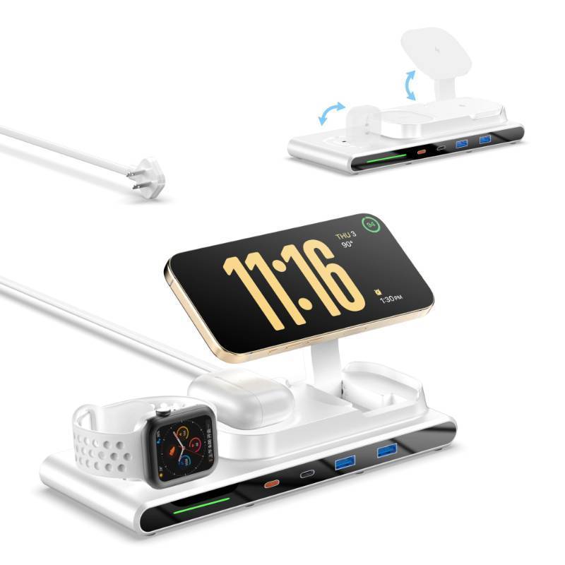 lot 24407 image: 7-in-1 Wireless Charging Station for Apple Devices, ACOZVIN Magnetic Wireless Charger &4 USB Ports(PD65W USB-C), 5FT Cord Flat Plug, Foldable Charger Stand for MacBook,iPhone 161514, iWatch &AirPods - Retail $26