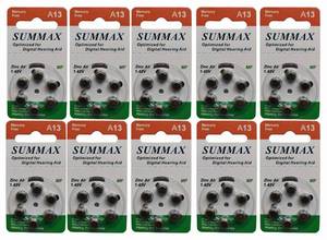lot 26737 image: Summax New Hearing Aid Batteries Size A13 13A Za13 13 Pr48 60 Count (10 Cards) 1.4V Batteries