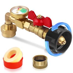 lot 26739 image: Boltigen Propane Refill Elbow Adapter with Tank Gauge, Upgraded Propane Refill Adapter for 1 lb. Tanks, QCC1 Propane Refill Adapter Gas Grill Cylinder Converter, Fill 1 Pound Bottles from 20 lb Tank - Retail $18