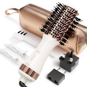 lot 26751 image: Travel Blow Dryer Brush in one, Dual Voltage 110V-240V Mini Hot Air Brush, Hair Trends Nano Titanium 2 Inch One Step Hair Dryer and Styler Volumizer Oval Shape - Retail $43