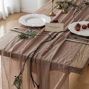 lot 26753 image: Keketoarrange Cheesecloth Table Runner Nude Gauze Rustic Boho Coffee Cheese Cloth 120 Inch 10 FT for Wedding Baby Shower Bridal Shower Birthday Party Long Sheer Farmhouse Home Decorations - Retail $13