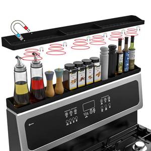 lot 26754 image: Weiwavivi 30 Inch Silicone Stove Top Shelf Magnetic for Kitchen, Strong Magnetic Heat Resistant Spice Rack Organizer for Over Stove Oven - (Black) - Retail $15