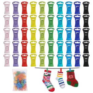 lot 26756 image: WATUNID 100 Sock Clips for Laundry, Non Slip Sock Hangers with 1 Drawstring Bag and 1 Clothesline, Colorful Sock Holder with Hook DIY for Securely Sock Paired to Wash, Dryer. No Mismatched or Losing