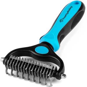 lot 26762 image: Freshly Bailey Dematting Comb for Cats and Dogs, Mat Remover and Deshedding Grooming Tool, Safe Detangler for Matted Fur, Double Sided Undercoat Rake - Retail $15