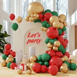 lot 26767 image: Christmas Balloons Arch Kit, 102pcs Red Green Gold Balloons Difference Sizes Latex Balloons with 16ft Tape Strip & Dot Glue for Christmas, Birthday Party Decoration - Retail $13