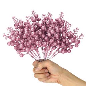 lot 26771 image: Kesywale Artificial Pink Berry Stems, 24 Pack 8.7 Christmas Glitter Berries Stems Artificial Fruit Berry Holly Flower Branch Picks Home Holiday Wedding Party DIY Christmas Tree Crafts Decor (Pink) - Retail $14
