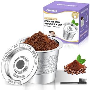 lot 26777 image: CAPMESSO Reusable K Cups for Keurig 1.0 Stainless Steel Reusable Coffee Pods - Dual-Mesh Refillable Coffee Filter for Richer Coffee NO Grit - for Keurig Coffee Maker K-Express K-Elite K-Mini (1 Pack) - Retail $9