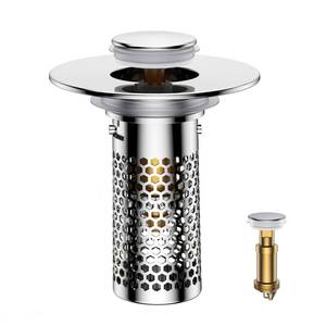 lot 26784 image: Bathroom Sink Drain Strainer,Pop-Up Sink Stopper Hair Catcher, Anti-Clog Stainless Steel Drain Filter Basket, Removable Sink Drain for Bathroom Sink Stopper Replacement (Silver-1) - Retail $13