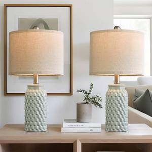 lot 32864 image: USumkky 20.5 inches Modern Ceramic Green Bedside Lamp Set of 2 for Bedroom Decor Farmhouse Table Lamp for Living Room Office Dorm - Retail $45