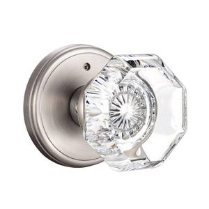 lot 32881 image: CLCTK Crystal Glass Door Knobs Interior, Modern Bathroom Bedroom Door Knobs with Lock Privacy Function, Satin Nickel - Retail $36