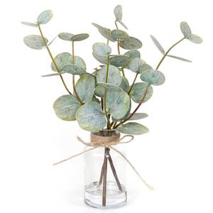 lot 32887 image: Muhanjia Artificial Eucalyptus Stems in Glass Vase with Faux Water,3Pcs Fake Plant with Double-Sided Green Leaves for Centerpiece(Double-Sided Green Eucalyptus) - Retail $20