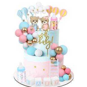 lot 32888 image: Acmee 47 PCS Bear Cake Toppers - Mini 3D Bear BABY Letters Milk Bottle Blue Pink Gold Foam Balls Cake Toppers for Gender Reveal Baby Shower Party Cake Decorations - Retail $19